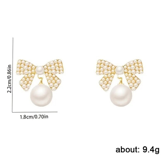 14K Gold Plated Bow Earrings*Pearl Earrings*Chic Modern Girly Feminine*DD - Picture 5 of 6